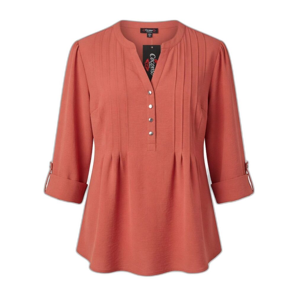 Cocomo Women's Plus Size 3X Dark Orange Pintuck 3/4 Sleeve Top